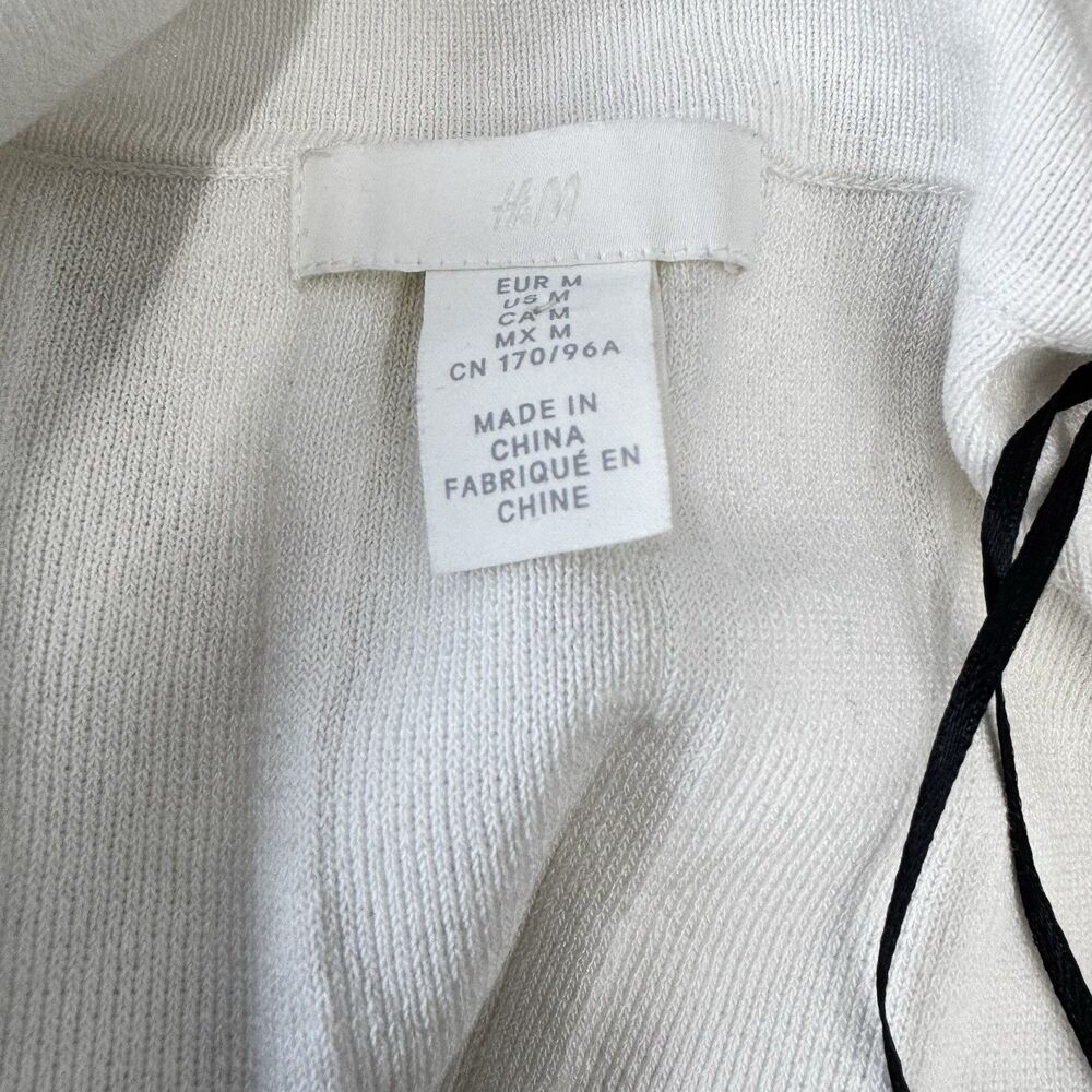 H&M Ivory Ribbed Knit Short Sleeve Collared V-Neck Pullover Dress Size M - Picture 6 of 9